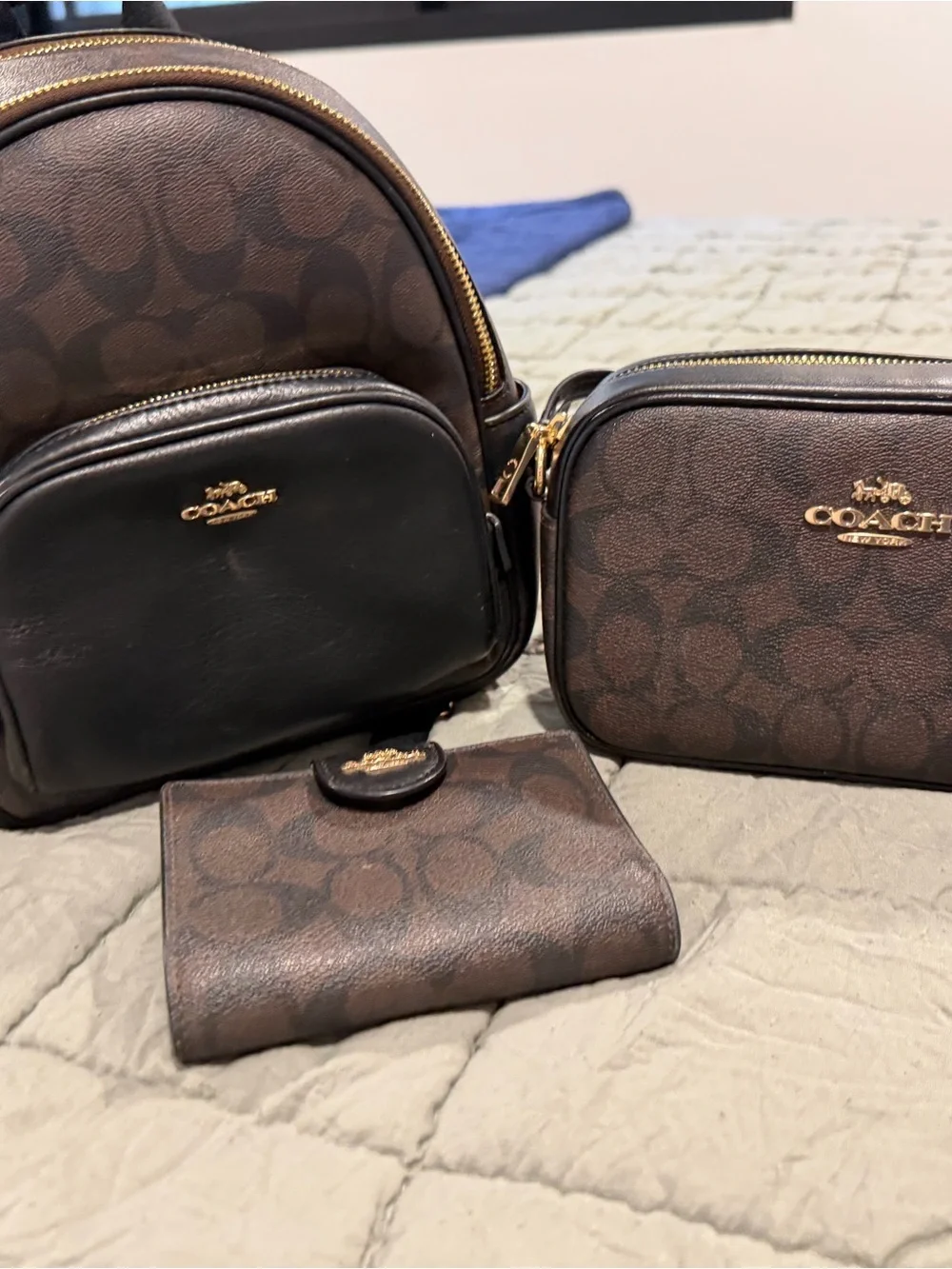 COACH Brown & Black Signature Monogram Crossbody Trio